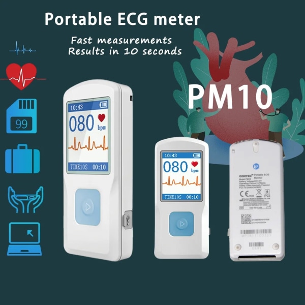 Handhållen EKG EKG-maskin PM10 färgskärm EKG-monitor Hjärtmaskin Bluetooth-kompatibel USB -laddning Hemmabruk Hälsovård
