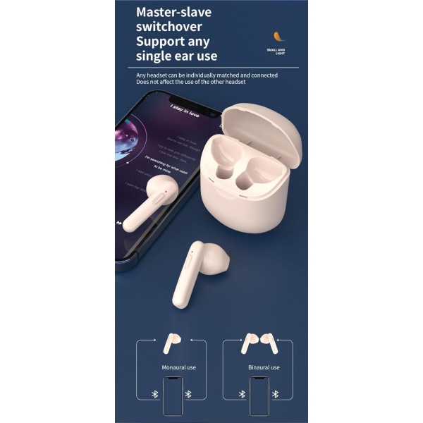 Trådlösa öronsnäckor, Bluetooth 5.3, hörlursknappkontroll med trådlöst case, IPX4 vattentäta stereohörlurar, semi-in ear inbyggd mikrofo