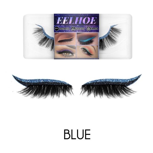 Long Mink Eyelash Pack Fluffiga lösögonfransförlängning Handgjord Återanvändbar Naturlig kors och tvärs Dramatisk Frans med ögonfranspincett -blå