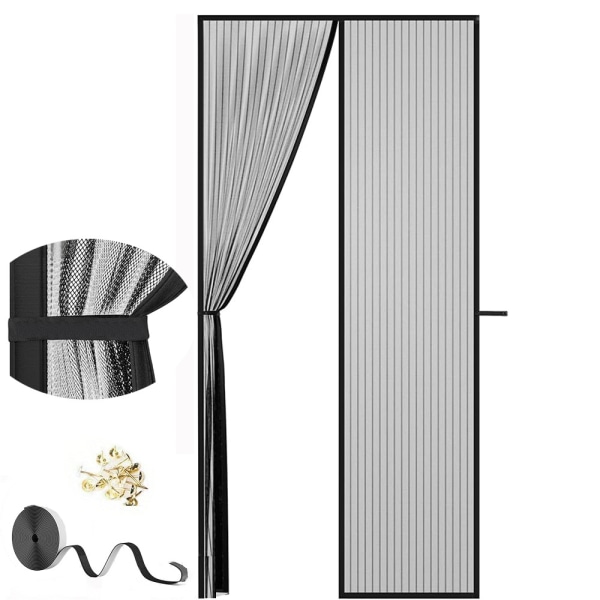 Magnetisk balkongdörr Myggnät insektsnät, magnetisk gardinbunden installation, ingen borrning krävs 110*210