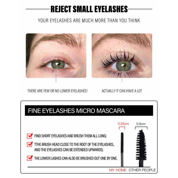 3 ST Ultra Fin Black Mascara, Skinny Mascara, Fångar små ögonfransar, Ingen klumpar (2,5 mm diameter)