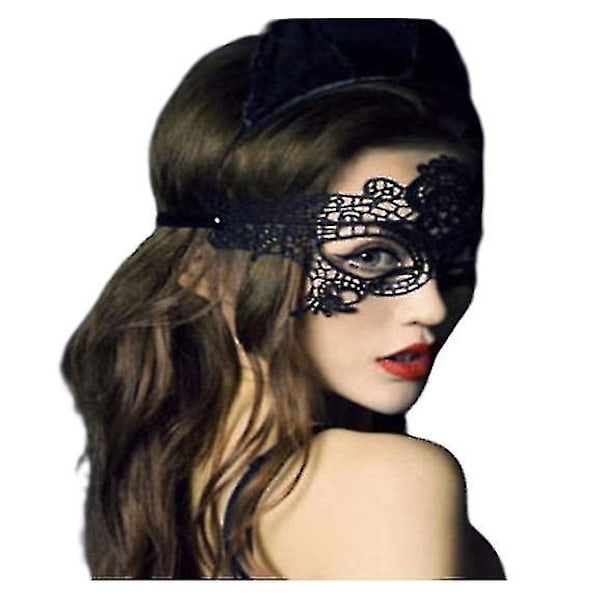 2-pack fantastisk svart venetiansk maskeradmask Eye Halloween Party Spets Finklänning