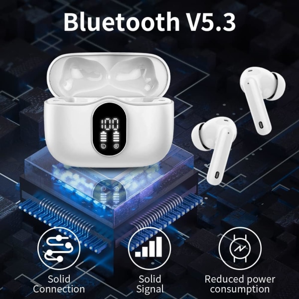 Trådlösa hörlurar, Bluetooth 5.3 med HD-mikrofon HiFi Stereo LED-skärm, brusreducerande headset, 13 Mm Dynamic Controller, IPX5 Vattentät 36H