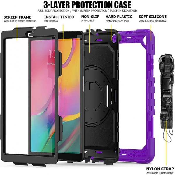 Ultratunt case för Galaxy Tab A10.1 2019/T510, cover för surfplatta med stativ och axelrem, lila