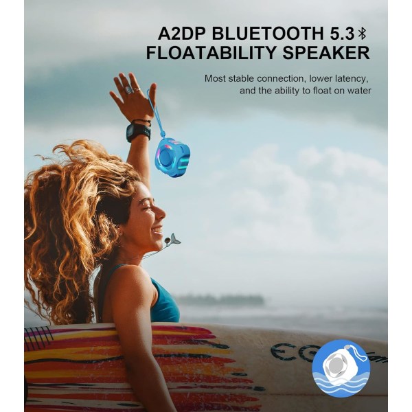 Bluetooth högtalare för dusch, IPX7 vattentät, med dynamiskt ljus, TWS-läge