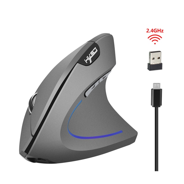 2,4G trådlös spelmus Ergonomisk LED tyst optisk uppladdningsbar mus med bakgrundsbelysning för PC Laptop Grå