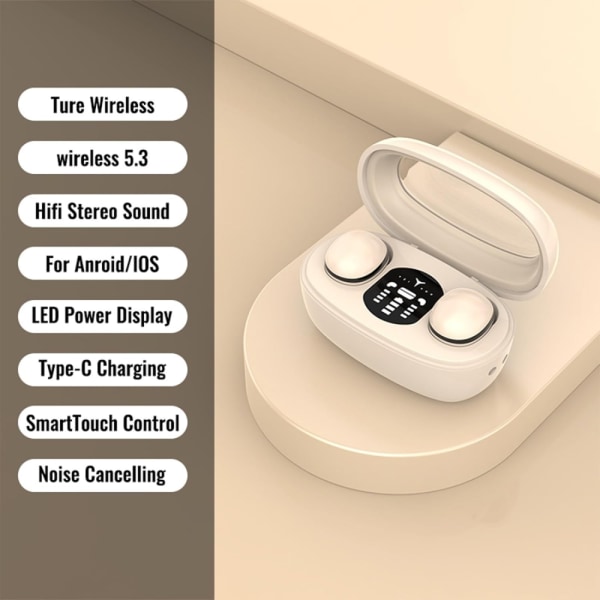 Earbuds Mini Wireless Earbuds Bluetooth Headphones 5.3 med Digital Display Case Öronsnäckor Brusreducerande hörlurar Lättviktshörlurar för P