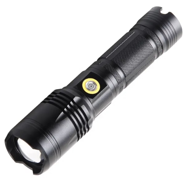 USB uppladdningsbar XHP70 taktisk ficklampa, superljusa LED-fickor med steglös dimning Zoombar vattentät ficklampa för camping och vandring (smeten
