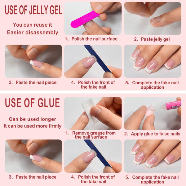 Sky Blue French Tip Press on Nails Square Medium Fake Nails med Twill Flash Designs för kvinnor