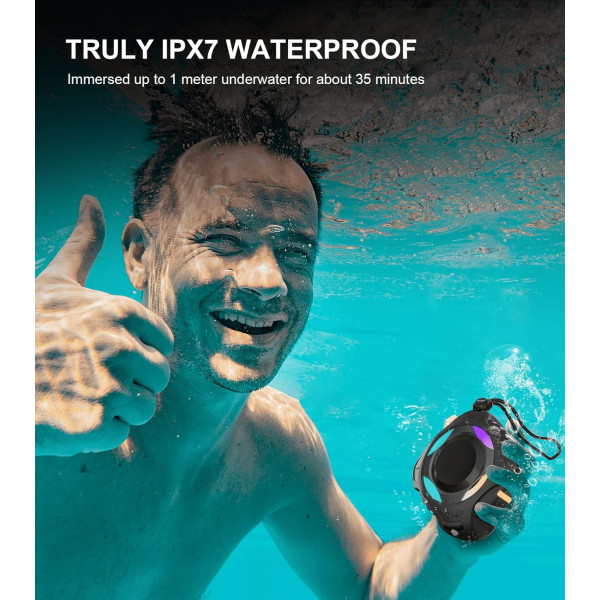 Duschhögtalare Bluetooth med IPX7 vattentät, trådlös högtalare med dynamiska ljus, TWS-läge, högt stereoljud, robust bas