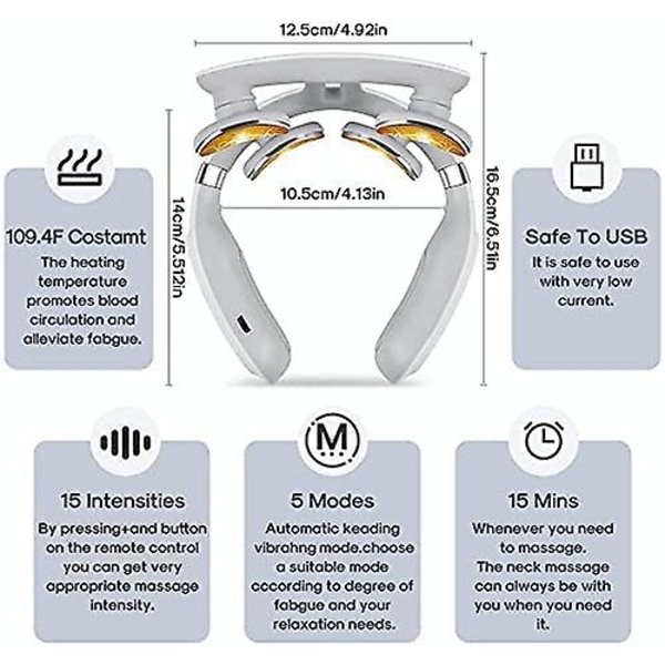 Nacksmärta Nackmassager, nackmassager med värmefunktion, USB uppladdningsbar nackavslappningsmassager, CG