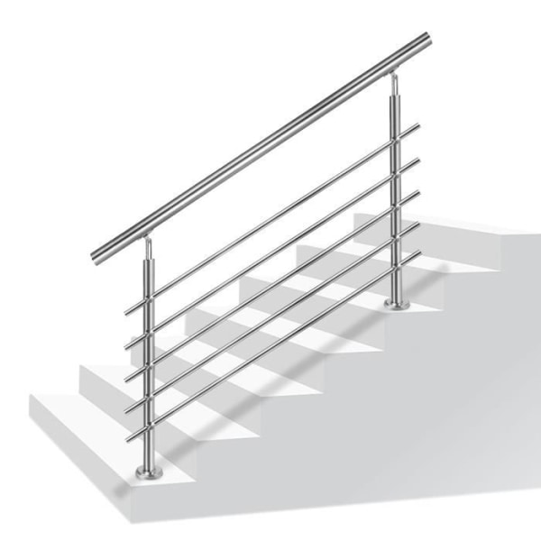 YRHOME 180 cm räcke för trappor inomhus och utomhus i rostfritt stål balkongräcke med 5 tvärstänger