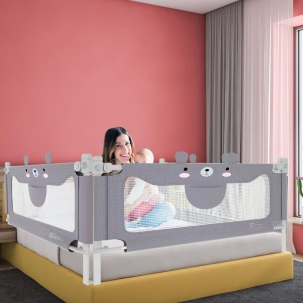 Sängstång justerbar i höjd 150 cm - Fallskydd - YRHOME - För bebisar och barn (björn)