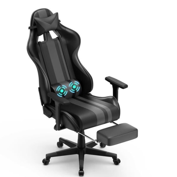YRHOME Black Gaming Stol Kontorsmassage Gaming Stol Justerbar höjd Svängstol och stol med fotstödskudde