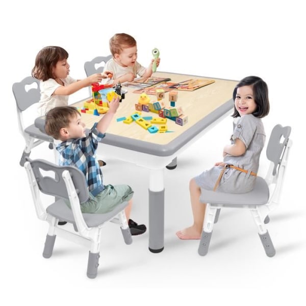 YRHOME barnbord och stolar Barnsittset Höjdjusterbart lekbord med 4 stolar för barn