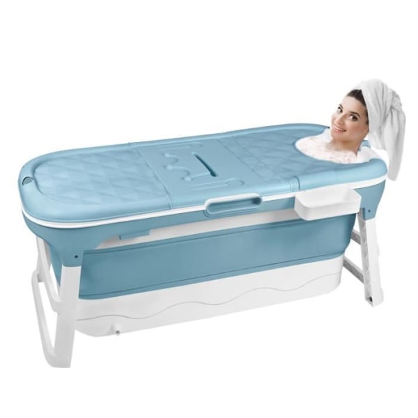 YRHOME hopfällbart badkar - stor kapacitet - 128 x 62 x 53 cm - blått och vitt