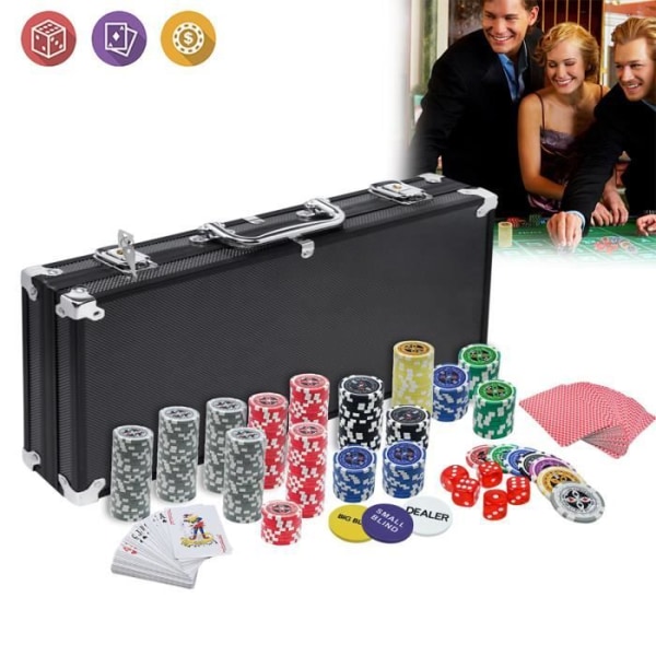 YRHOME 500 Laser Poker Set med aluminiumlåda - Standard svarta pokermarker