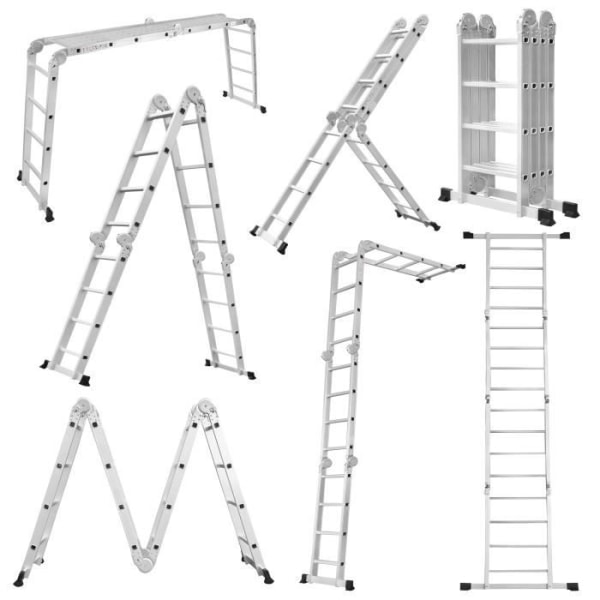 YRHOME 4 x 4 aluminium Silver multifunktionsstege med plattform 6 i 1 stege 470 cm hopfällbar stege i kombinationsstege
