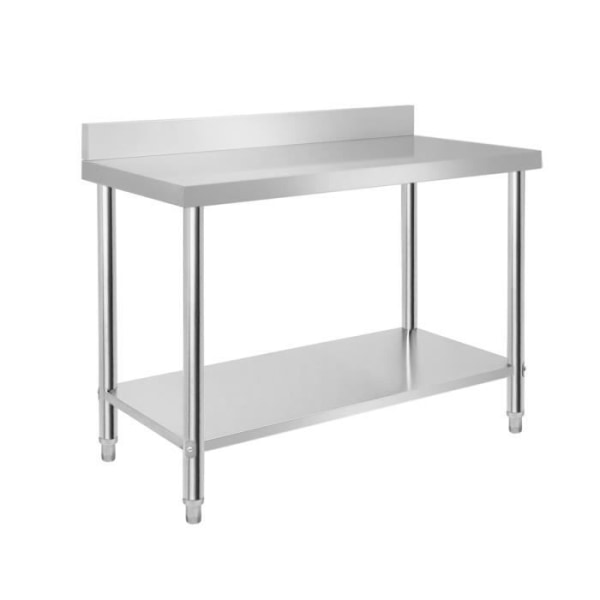 YRHOME 120 cm bord i rostfritt stål Köksbord Arbetsbord i rostfritt stål med ryggstöd
