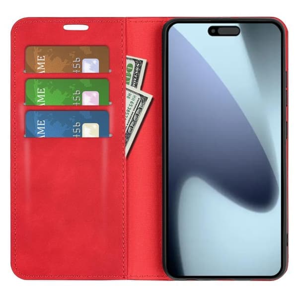 iPhone 17 Scale nahkakotelo retro-nahalla ja magneettikiinnityksellä, punainen Röd