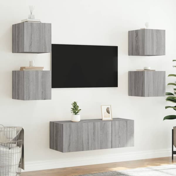 Väggmonterad TV-bänk LED grå sonoma 30,5x35x30 cm
