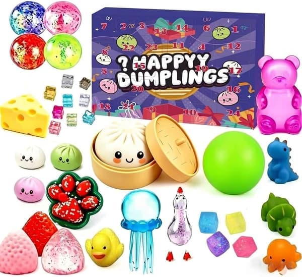 Dumpling Squishies Julekalender, 24 Squishies Dumpling Mysterium Nedtelling Julekalender, Mysterium Nedtelling for Stress (Lilla)