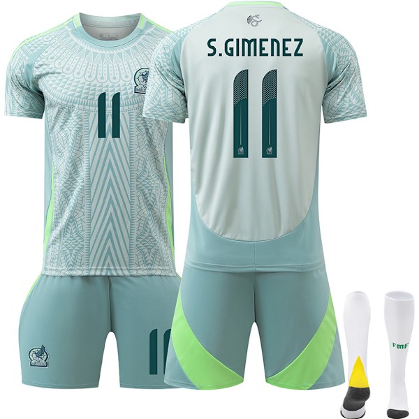 2024 Copa America Mexico Fotballdrakt Lag Jersey Nr. 11 Santiago Jimenez Barn Svart Bukse Sett No. 11 Santiago Jimenez 24