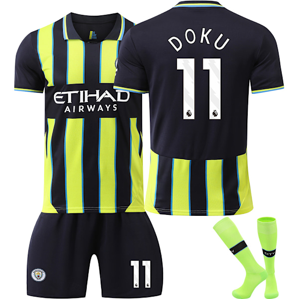 2425 Manchester City bortetrøye nr. 9 Haaland, nr. 17 De Bruyne og andre fotballsett for voksne og barn No.11 DOKU 24