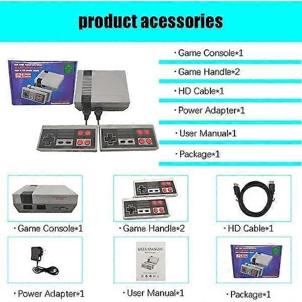 Videospilkonsol med digital HDMI-tilslutning og 621 retrospil