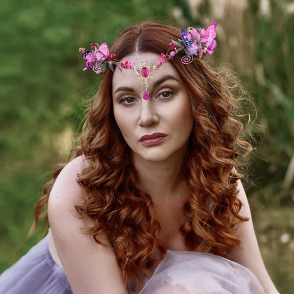 Fairy Queen Crown Rosa Vingar Älvhuvudbonad Skogsfjäril