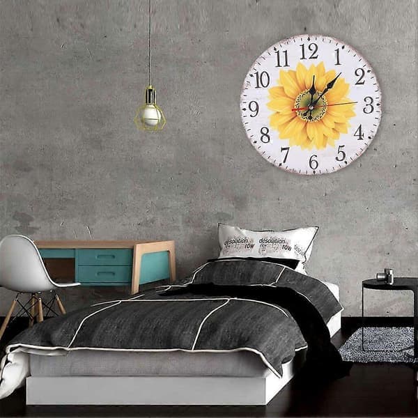 SQCLV 30cm Elegant Stil Solrosmönster Väggklocka för Hemmakontor Vardagsrumsdekoration A