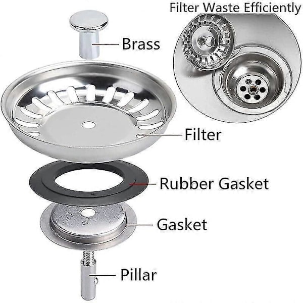 Vask Filter Prop Diameter 78mm Universal Rustfrit Stål Køkkenvask Prop til Badeværelse Håndvask
