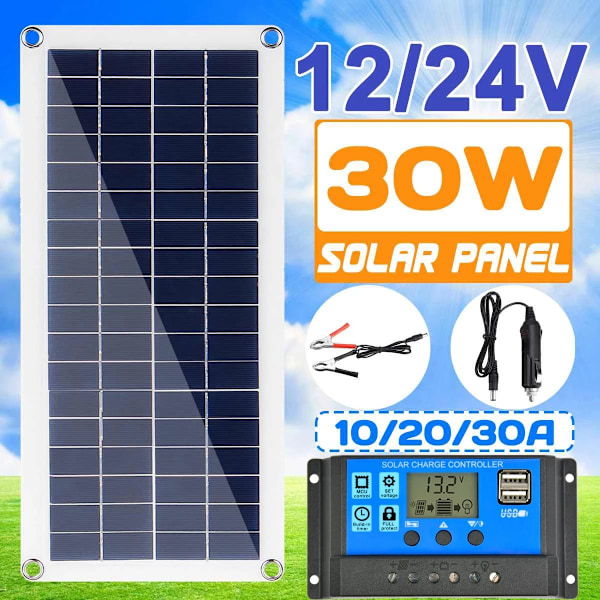 10W 30W 100W Solpanel Flexibel, Solpanel med Dubbla Utgångar 30A