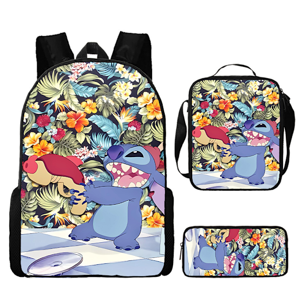 2024 uusi Stitch-koululaukku kolmiosainen setti, sopii ala- ja yläkoululaisille Style D