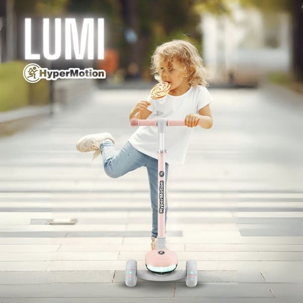 HyperMotion LUMI 3-i-1 sparkesykkel for barn med LED-belysning, justerbart sete Rosa