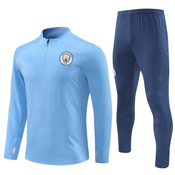 2024 Manchester City Ny Fodboldtrøje Langærmet Træningssæt til Voksne og Børn Light blue/stamped version 12