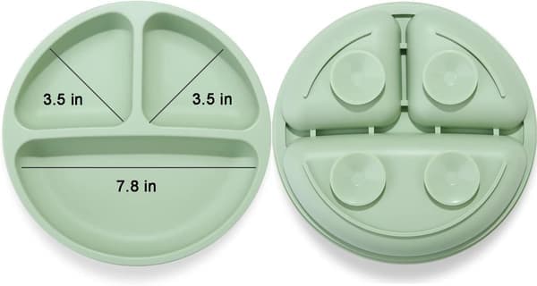 3-pack silikonsugkoppar för spädbarn, självmata för småbarn, solid delad matplatta för höghålsplatta, okrossbar