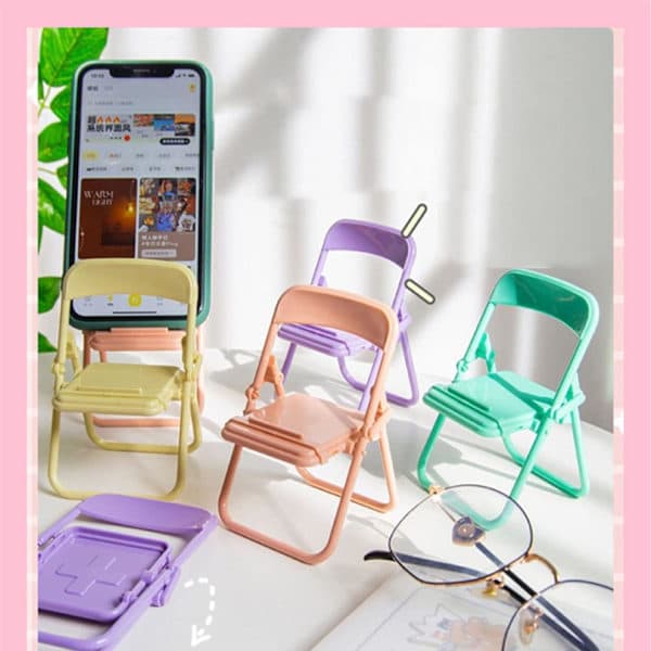 Mini Kreativ Foldbar Stol Telefonholder, Bærbar Foldbar Candy Farve Stand