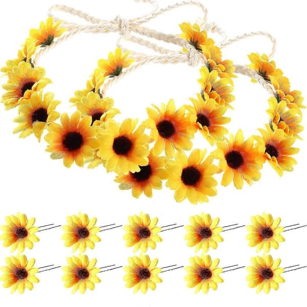 15 Solros Hårklær Blomster Hårspenner Med 3 Solros Hårbånd Solros