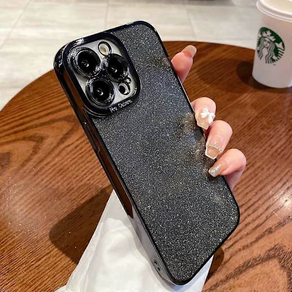 iPhone 12 Pro Glitter Luksus Deksel - Søtt Fleksibelt Plating Deksel, Kamerabeskyttelse, Støtsikkert, Motedesign for Kvinner og Menn Black standard
