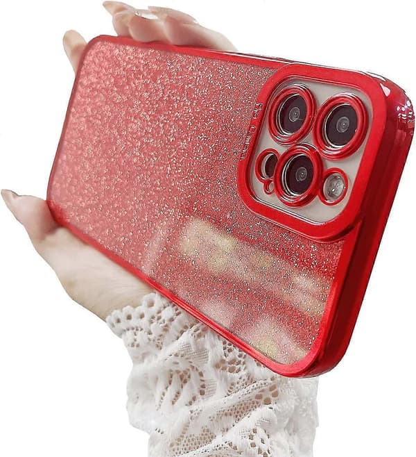 iPhone 12 Pro Glitter Luksus Deksel - Søtt Fleksibelt Plating Deksel, Kamerabeskyttelse, Støtsikkert, Motedesign for Kvinner og Menn Red standard