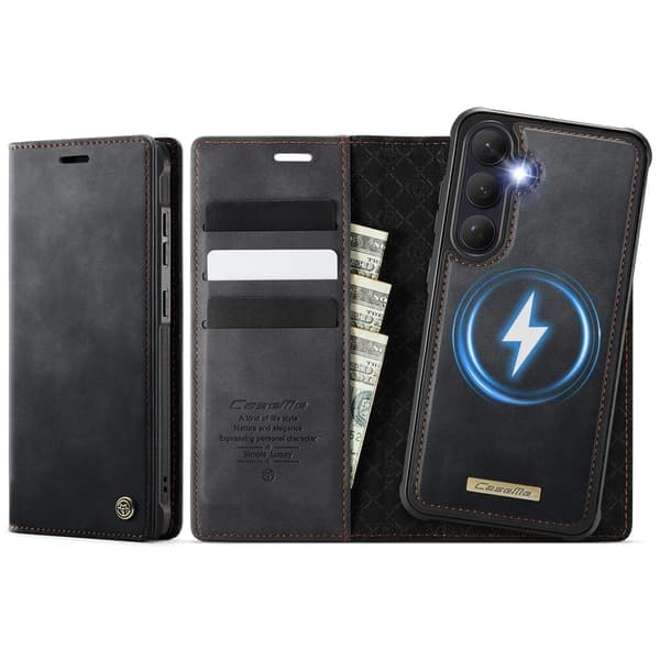 CASEME til Samsung Galaxy S26 Pung etui Magnetisk Aftagelig RFID Beskyttelse - Sort Sort Sort