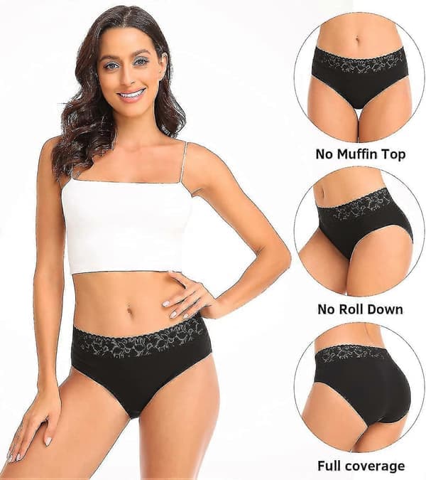 Bomuldsblonde trusser til kvinder Bløde bikini-trusser Komfortable hipster-stretch trusser med fuld dækning til damer 5-pak S-XL Sort Medium Medium