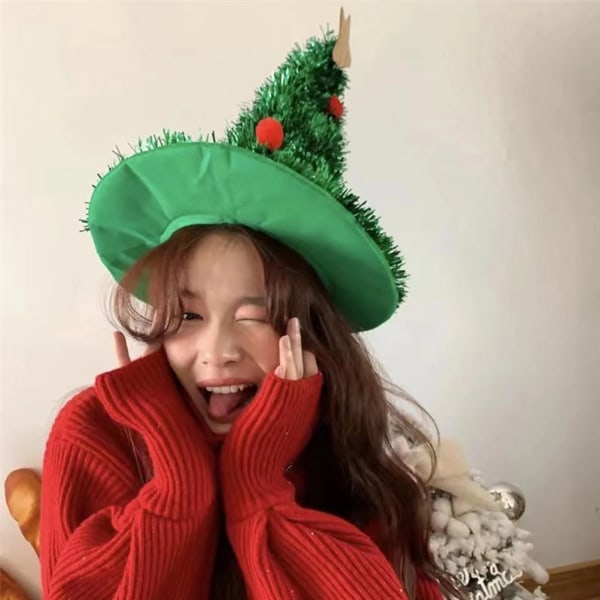 Julgranhatt med Stjärna Glittrande Paljetter Julgranformade Hattar Vuxna Cosplay Rekvisita för 2024 Navidad Nyårsfesttillbehör Gold and Green