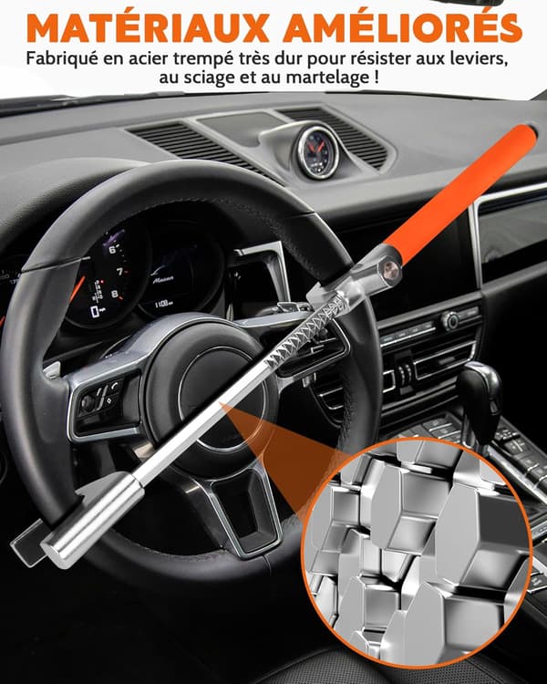 Tevlaphee Auton Varkaudenestolaite - Ohjauspyörän Lukitustanko, Ajoneuvon Turvallisuus, Oranssi Orange