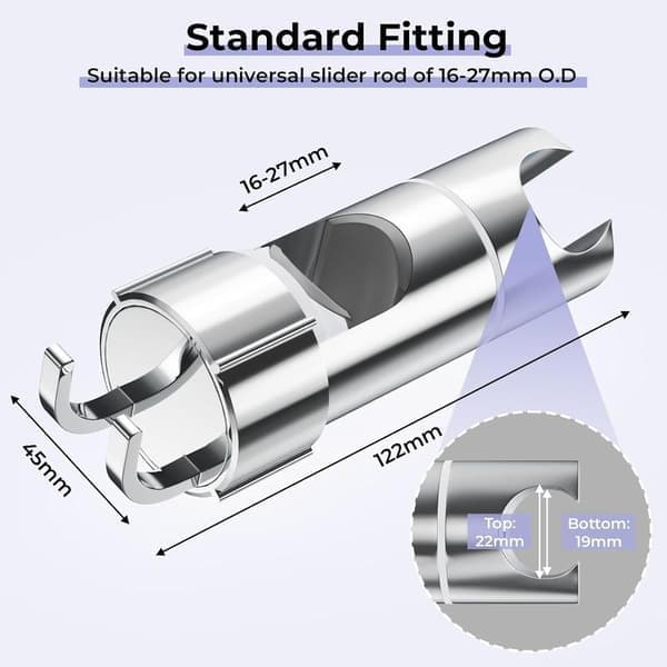 Justerbar dusjholder med 2 kroker, universell dusjhodeholder for 16-27 mm dusjstang, ABS krom