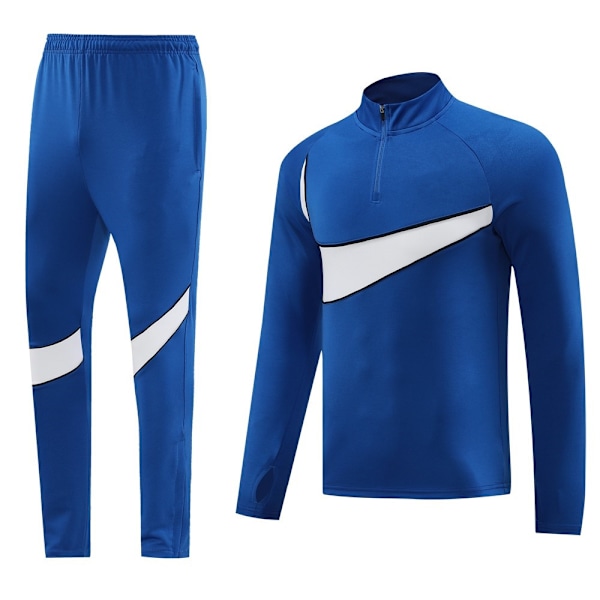 2425 Ny Vuxen Långärmad Halv-Dragkedja Fotbollsträningsdräkt Set: Andningsbar och Bekväm, Perfekt Present till Pojkar! Blue 2XL