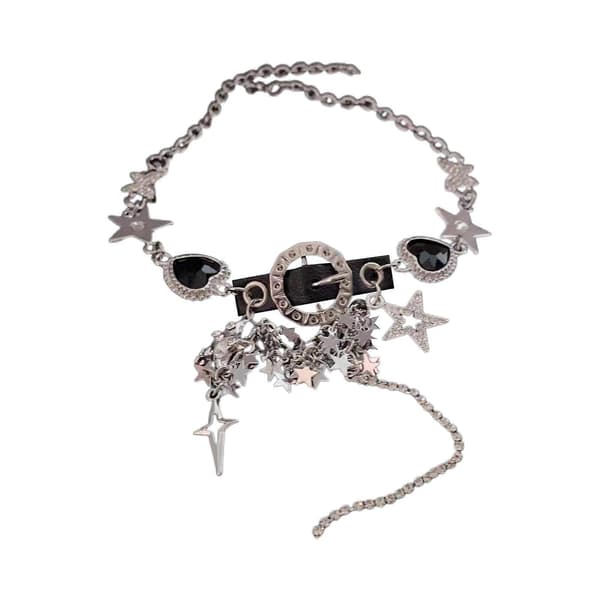 Kpop Uregelmessig Stjernekjede, Y2K Krystall Dusk Choker, Estetisk Stjerne Hjerte Smykkegave til Kvinner Jenter