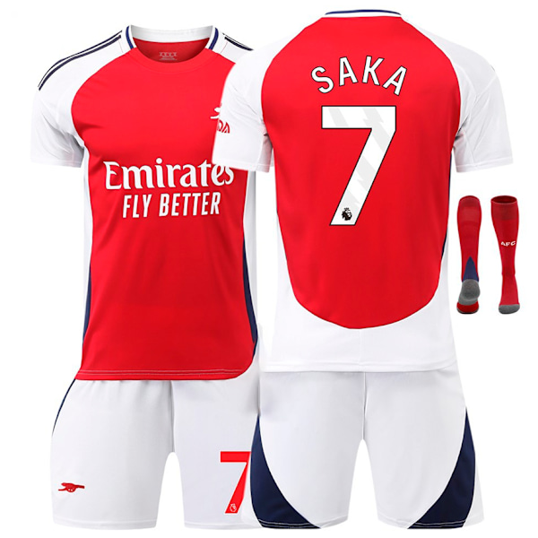 2425 Arsenal Hjemmekamp Nr. 7 Saka, Nr. 8 Odegaard, Nr. 11 Martinelli og andre voksne og børns trøjesæt No. 7 Saka M