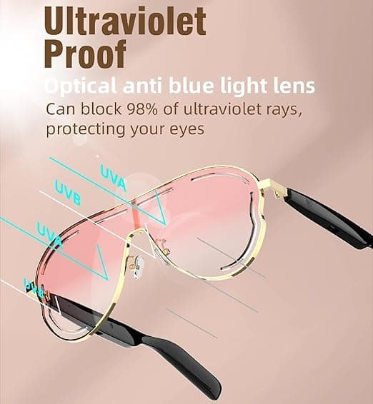 Smarte briller, lyserøde polariserede solbriller, smarte Bluetooth-briller, UV-beskyttelse og blåt lys-blokering, stemmestyring, unisex udendørs